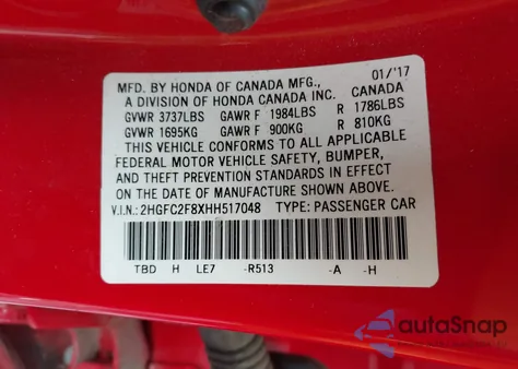 2017 Honda Civic Ex z USA, uszkodzony, nr VIN 2HGFC2F8XHH517048